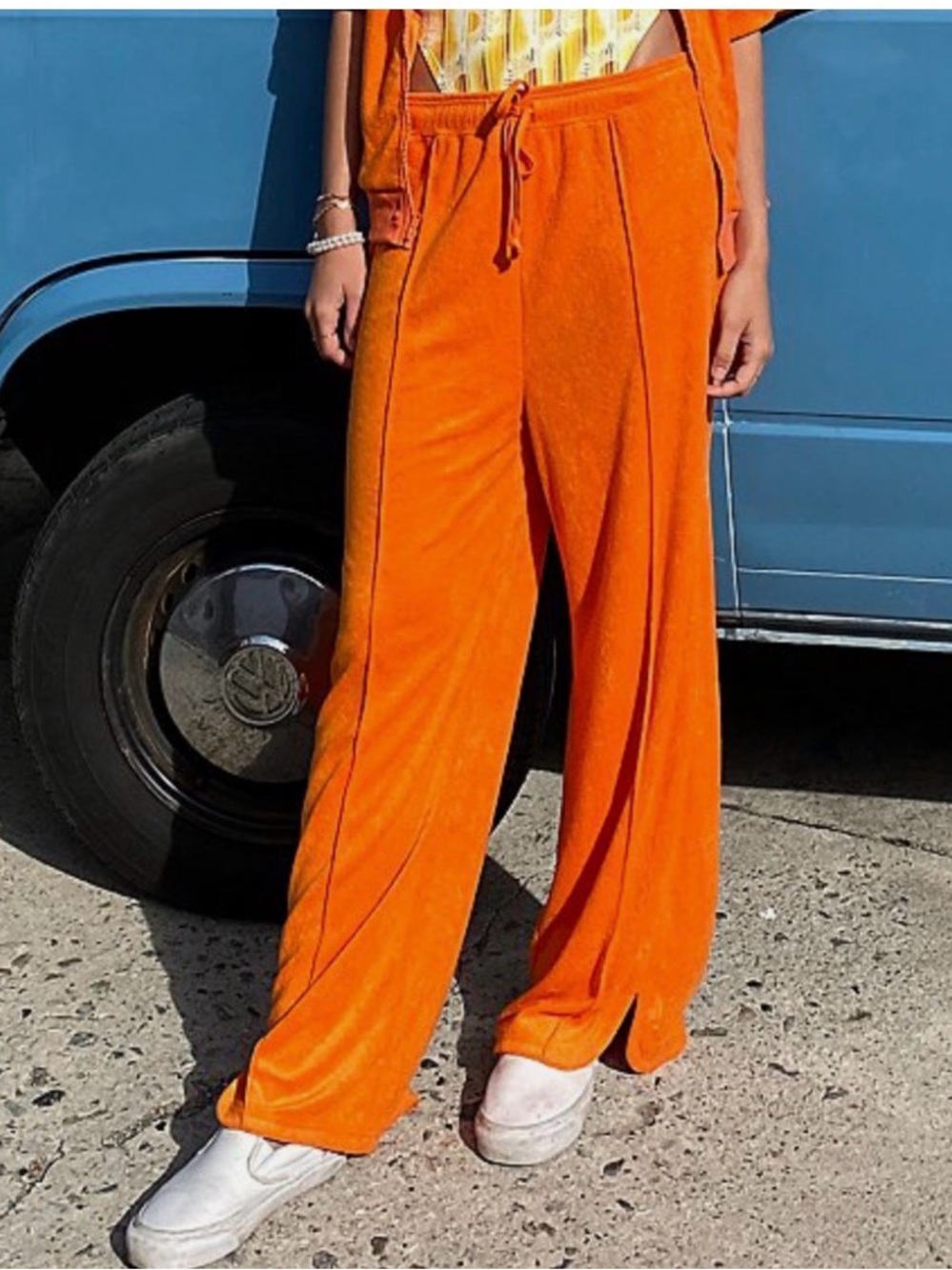 Urban Outfitters Out From Under Orange Wide-Leg Terrycloth Track Pants Sz Small